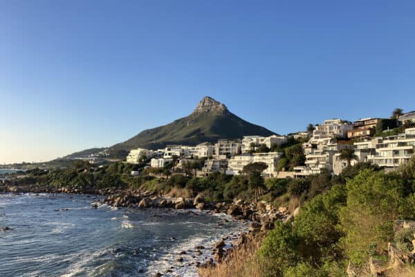 camps bay with table mountain behind it