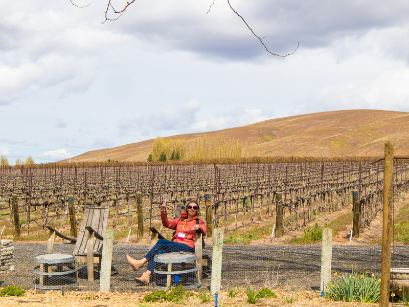 woman drinking wine in vineyard at washington wine country