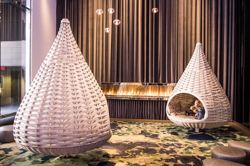 hotel lobby with seating pods